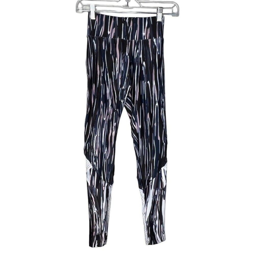 925 Fit Leggings Womens Small Black White Pink Stripe‎ Casual Workout Athleisure